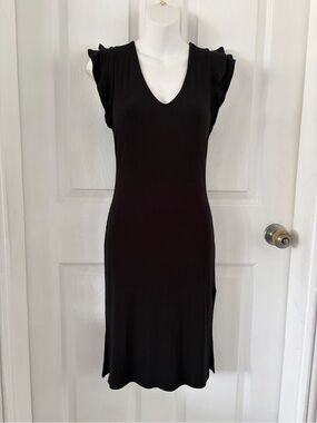 Bar III Black V-Neck Midi Dress with Ruffle Sleeves